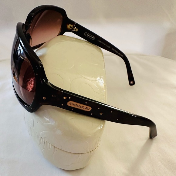 COACH S425 Samantha Black Rectangle Sunglasses Bling Polka Dot Accents & Case - Picture 1 of 8